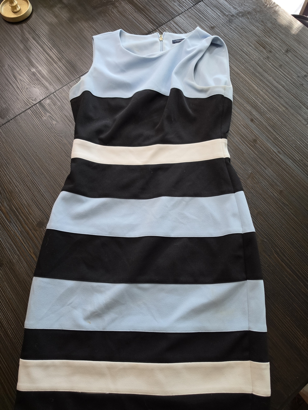 Tommy Hilfiger Light Blue, Black & Cream Striped Sheath Dress